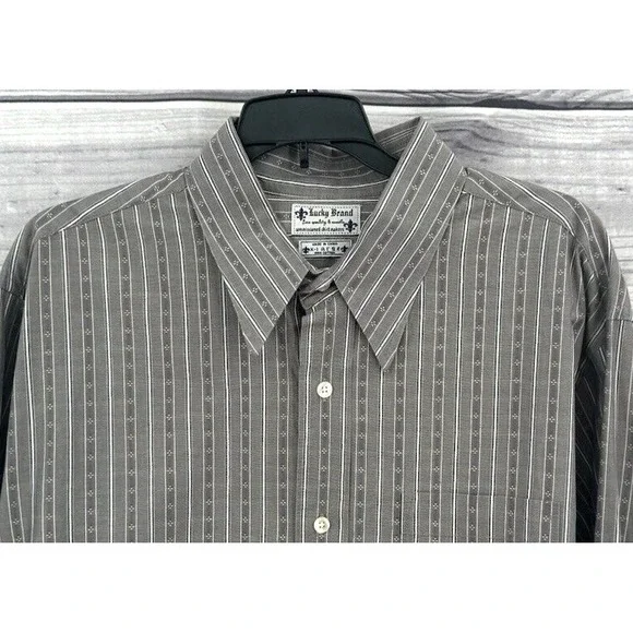 LUCKY BRAND BUTTON‎ FRONT LONG SLEEVE SHIRT Men's Size XL GREY STRIPE - Picture 4 of 5